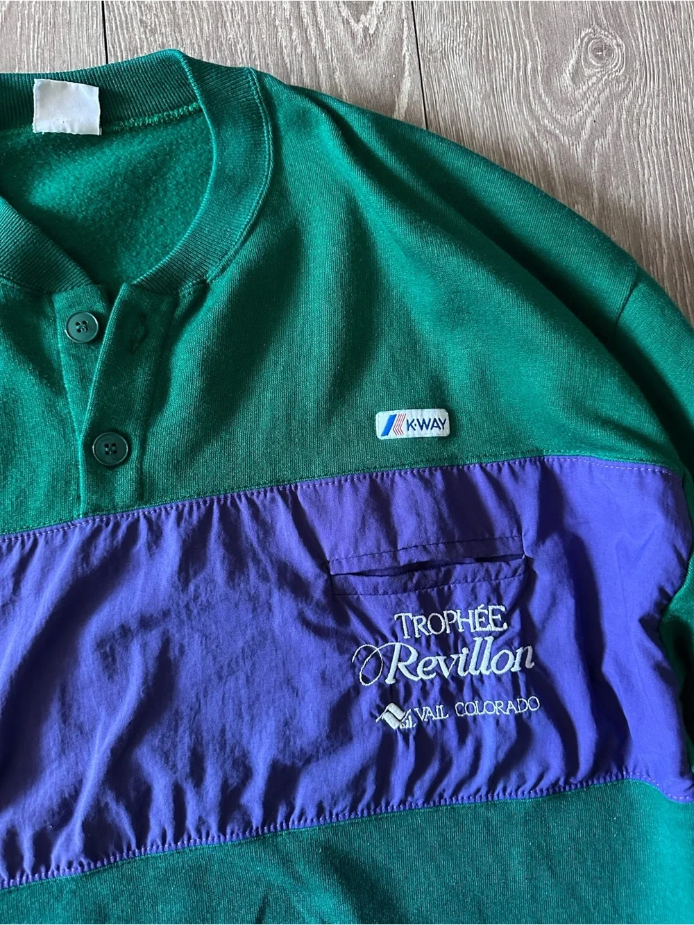 Vintage K-Way Trophée Revillon Vail Colorado Colorblock Crewneck Pullover